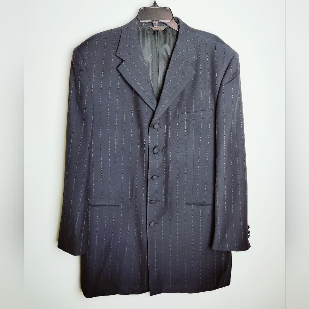 Caravelli Men's 5 Button Black Pinstripe Sport Coat Suit Jacket Blazer, Sz 42R